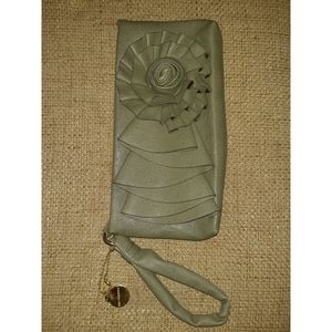 Big Buddha sage green rosette wristlet clutch